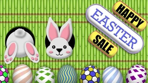 Happy easter sale motion animation with cute rabbit from black hole on bamb.. Stock Footage 304269602