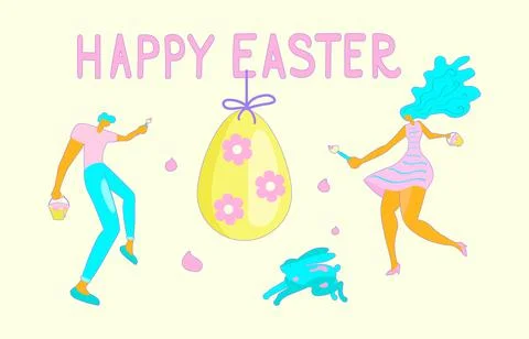 Happy Easter scene Banner. Horizontal Spring Festival Invitation Template wit Stock Illustration