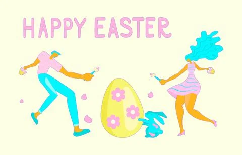 Happy Easter scene Banner. Horizontal Spring Festival Invitation Template wit Stock Illustration