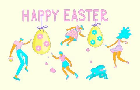 Happy Easter scene Banner. Horizontal Spring Festival Invitation Template wit Stock Illustration
