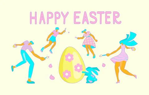 Happy Easter scene Banner. Horizontal Spring Festival Invitation Template wit イラスト素材
