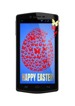 Happy Easter on the screen of smartphone Stock Illustration