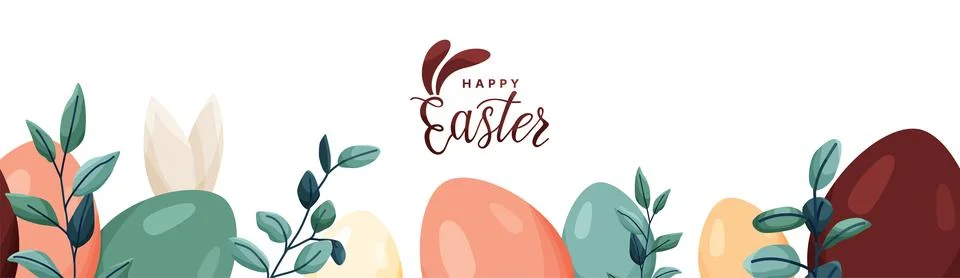 Happy Easter seamless border vector background. Greeting banner with easter eggs イラスト素材