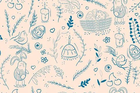 Happy Easter seamless pattern background with easter eggs. 스톡 일러스트