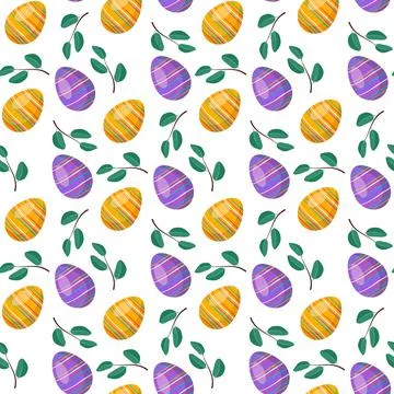 Happy Easter seamless pattern with bright eggs and leaves. イラスト素材