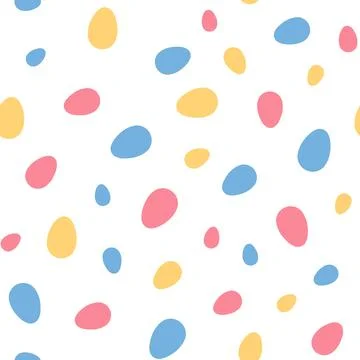 Happy Easter seamless pattern with colorful eggs on white background. Polka dots Stock Illustration