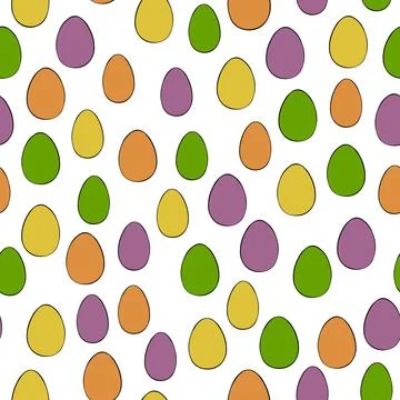 Happy Easter seamless pattern with colorful eggs on white background. Polka dots Stock Illustration