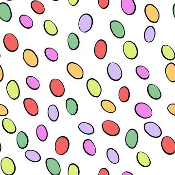 Happy Easter seamless pattern with colorful eggs on white background. Polka dots 스톡 일러스트