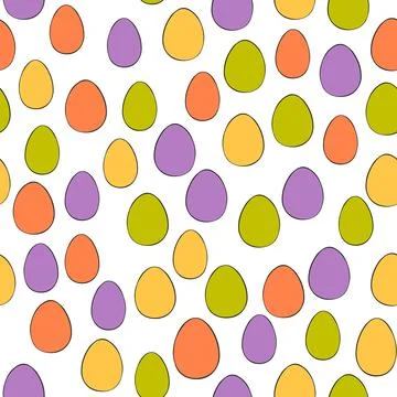 Happy Easter seamless pattern with colorful eggs on white background. Polka dots Ilustración de archivo