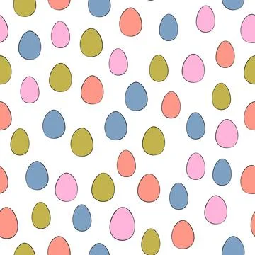 Happy Easter seamless pattern with colorful eggs on white background. Polka dots 스톡 일러스트