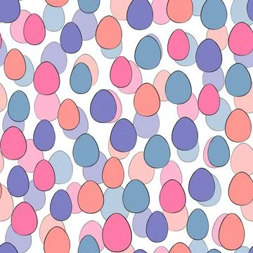 Happy Easter seamless pattern with colorful eggs on white background. Polka dots 스톡 일러스트