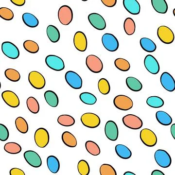 Happy Easter seamless pattern with colorful eggs on white background. Polka dots イラスト素材