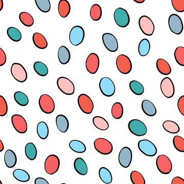 Happy Easter seamless pattern with colorful eggs on white background. Polka dots Stock Illustration