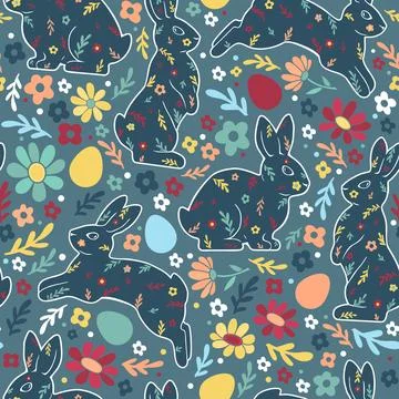Happy Easter seamless pattern. Colorful bright modern illustration with rabbi Illustrazione stock