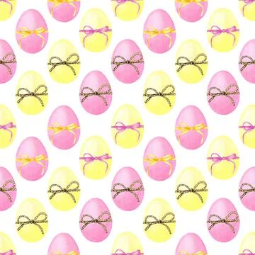 Happy Easter Seamless Pattern. Colorful and Festive Watercolor Easter Eggs an Stock Illustration