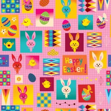 Happy Easter seamless pattern with cute bunnies Stock Illustration