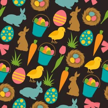 Happy Easter seamless pattern with decorative objects. Background can be used Illustrazione stock