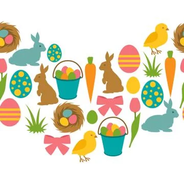 Happy Easter seamless pattern with decorative objects. Background can be used Stock Illustration