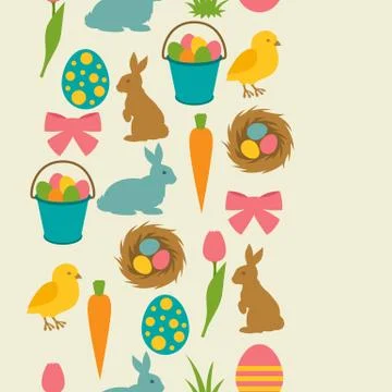 Happy Easter seamless pattern with decorative objects. Background can be used 스톡 일러스트