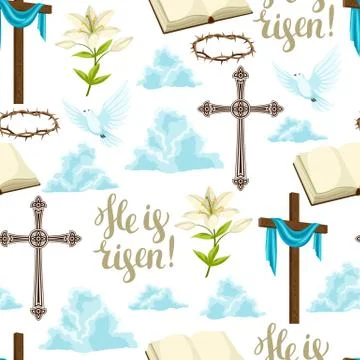 Happy Easter seamless pattern of decorative objects. Religious symbols of faith イラスト素材