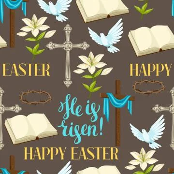 Happy Easter seamless pattern of decorative objects. Religious symbols of faith イラスト素材