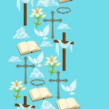 Happy Easter seamless pattern of decorative objects. Religious symbols of faith イラスト素材