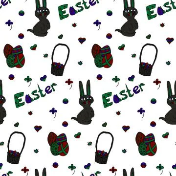 Happy easter seamless pattern in different color hand-drawn Stock Illustration
