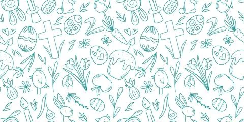 Happy Easter seamless pattern in doodle sketch style 스톡 일러스트