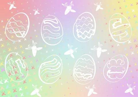 Happy Easter seamless pattern, with Easter eggs and cute bunny ears with ca.. Stock Illustration