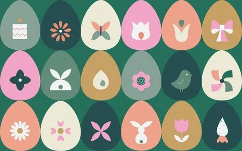 Happy Easter seamless pattern with easter eggs shapes. Abstract geometric vector Stock Illustration