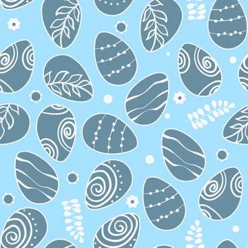 Happy Easter seamless pattern with eggs on color background. Polka dots design Stock Illustration