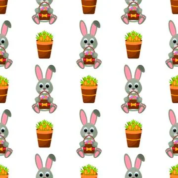 Happy Easter Seamless Pattern. Flat Icons Spring Holiday Concept Stock Illustration