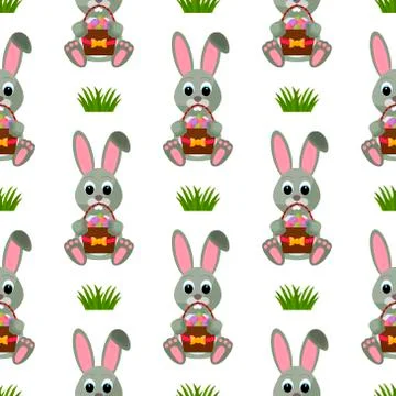 Happy Easter Seamless Pattern. Flat Icons Spring Holiday Concept Stock Illustration