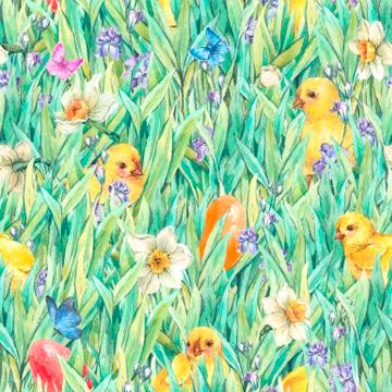 Happy Easter seamless pattern with green grass Stockillustratie