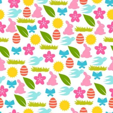 Happy Easter seamless pattern with holiday items. Illustrazione stock