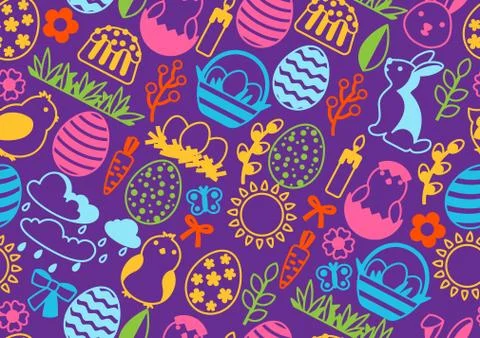 Happy Easter seamless pattern with holiday items. Stock Illustration