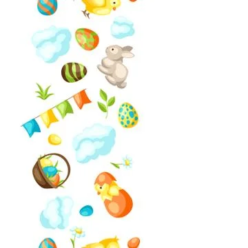 Happy Easter seamless pattern with holiday items. Illustrazione stock