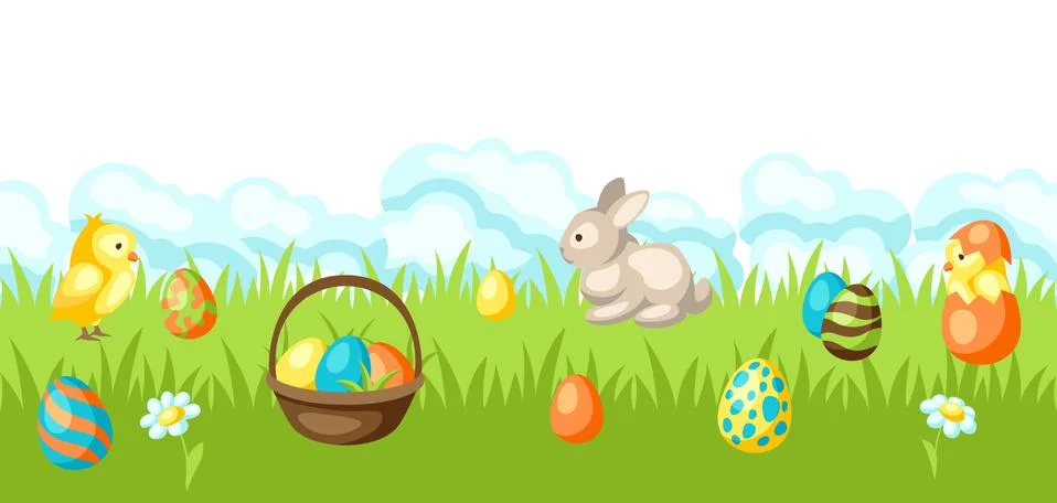 Happy Easter seamless pattern with holiday items. Illustrazione stock
