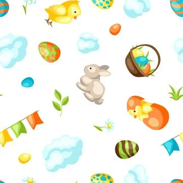 Happy Easter seamless pattern with holiday items. Illustrazione stock