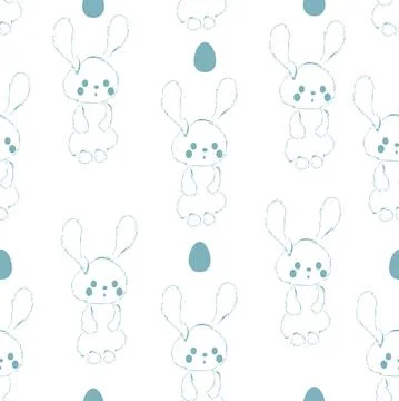 Happy Easter seamless pattern.  Linear easter bunny and easter eggs. Stockillustratie
