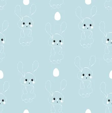 Happy Easter seamless pattern.  Linear easter bunny and easter eggs. 스톡 일러스트