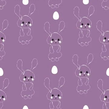 Happy Easter seamless pattern. Linear easter bunny and easter eggs. Stockillustratie