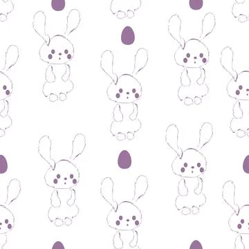 Happy Easter seamless pattern. Linear easter bunny and easter eggs. Illustrazione stock
