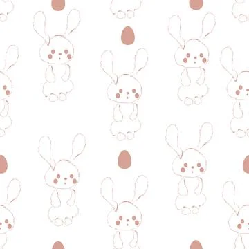 Happy Easter seamless pattern. Linear easter bunny and easter eggs. Stockillustratie