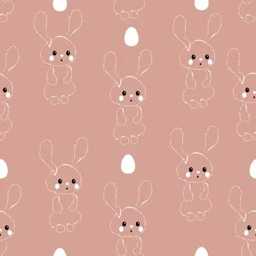 Happy Easter seamless pattern. Linear easter bunny and easter eggs. Stock Illustration