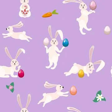 Happy Easter seamless pattern with lovely rabbits bunnies and eggs Illustrazione stock