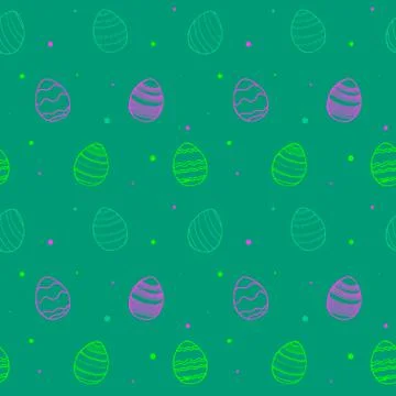 Happy easter seamless pattern neon colors, eggs drawn branches Stock Illustration