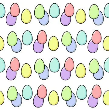 Happy Easter seamless pattern with painted eggs. Fun holiday elements in deli 스톡 일러스트