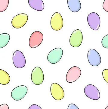 Happy Easter seamless pattern with painted eggs. Fun holiday elements in deli Stock Illustration