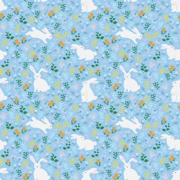 Happy Easter seamless pattern,Hand drawn bunnies with blooming flowers on s.. Stock Illustration